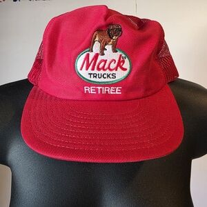 Vintage 80s Mack Trucks Retiree Red Snapback Trucker Hat